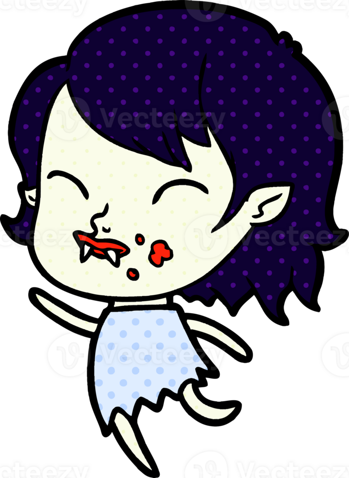 cartoon vampire girl with blood on cheek png