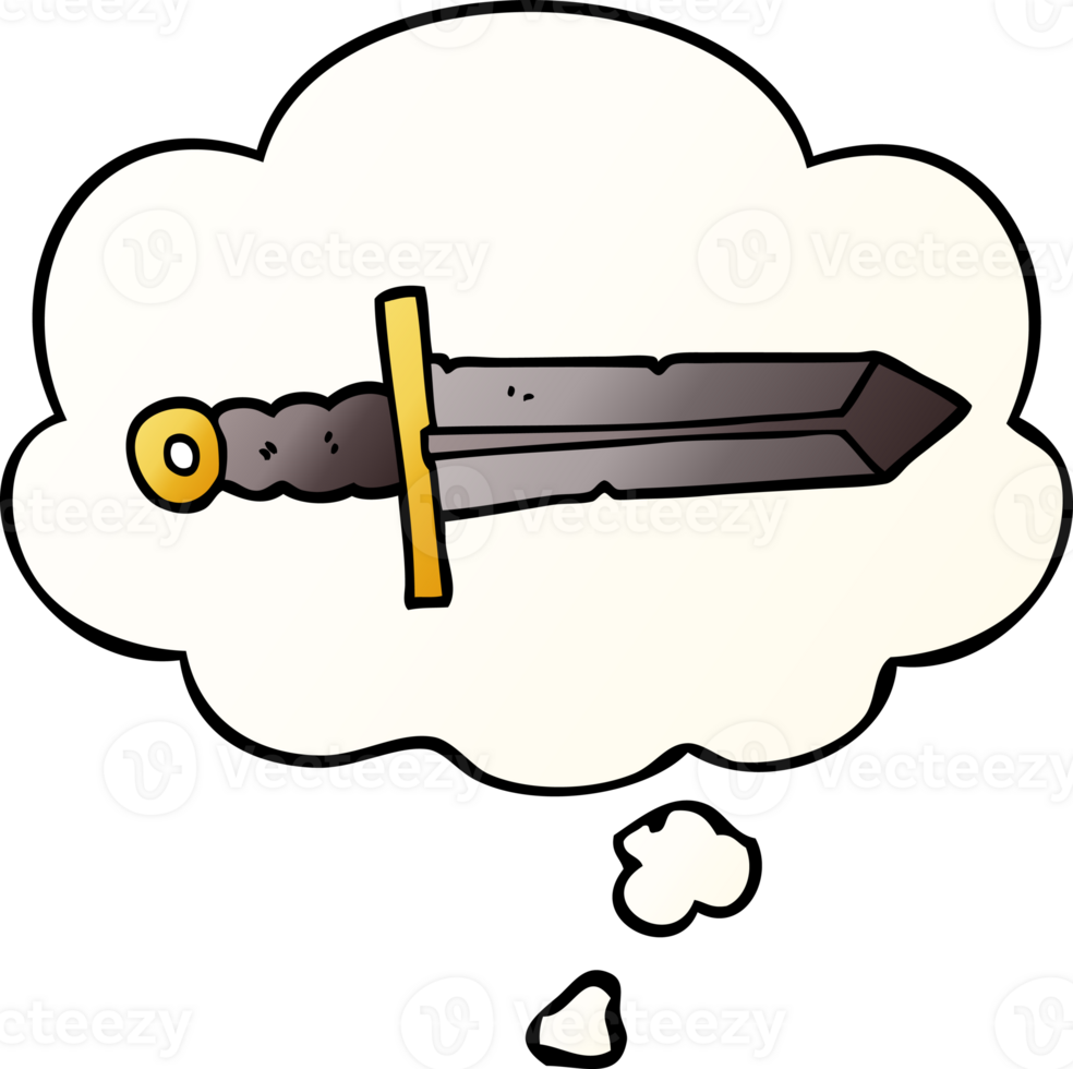 cartoon sword with thought bubble in smooth gradient style png