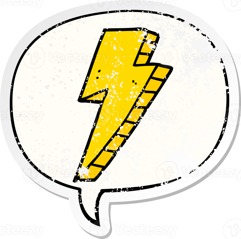 cartoon lightning bolt with speech bubble distressed distressed old sticker png