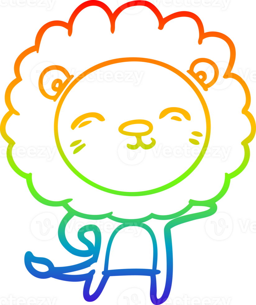 rainbow gradient line drawing of a cartoon lion png