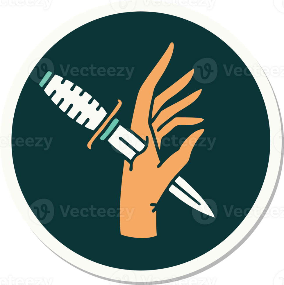 sticker of tattoo in traditional style of a dagger in the hand png