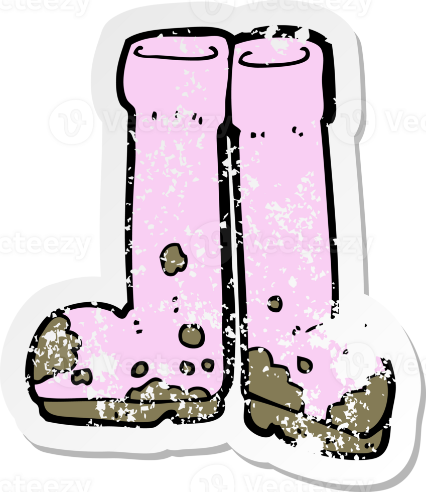 retro distressed sticker of a cartoon muddy boots png