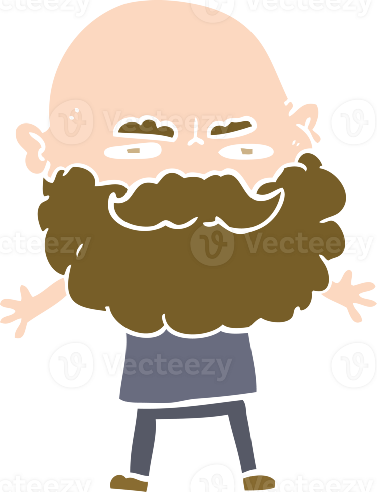 flat color style cartoon man with beard frowning png