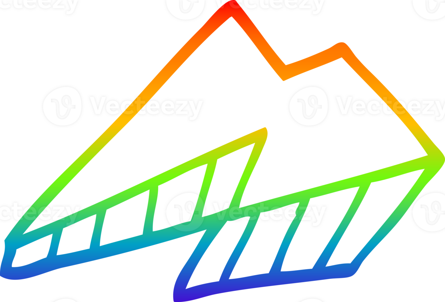 rainbow gradient line drawing of a cartoon lightning bolt png