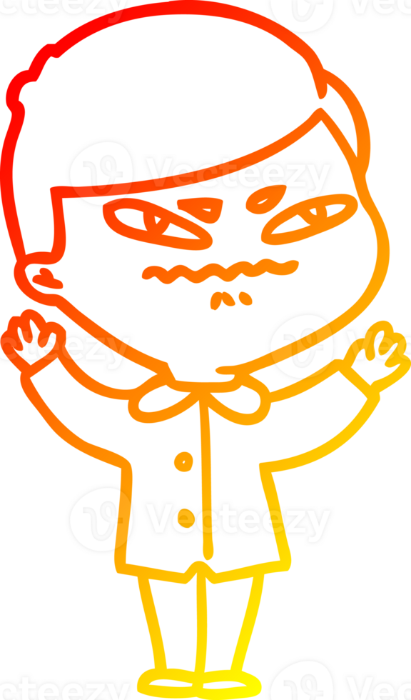 warm gradient line drawing of a cartoon angry man png
