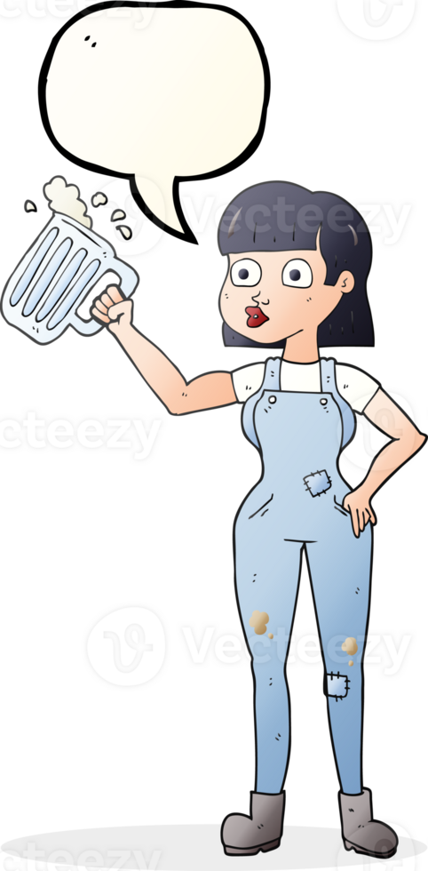 hand drawn speech bubble cartoon woman with beer png