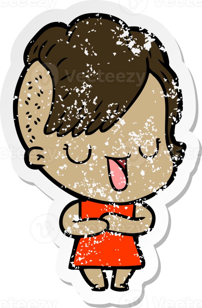 distressed sticker of a cute cartoon girl with hipster haircut png