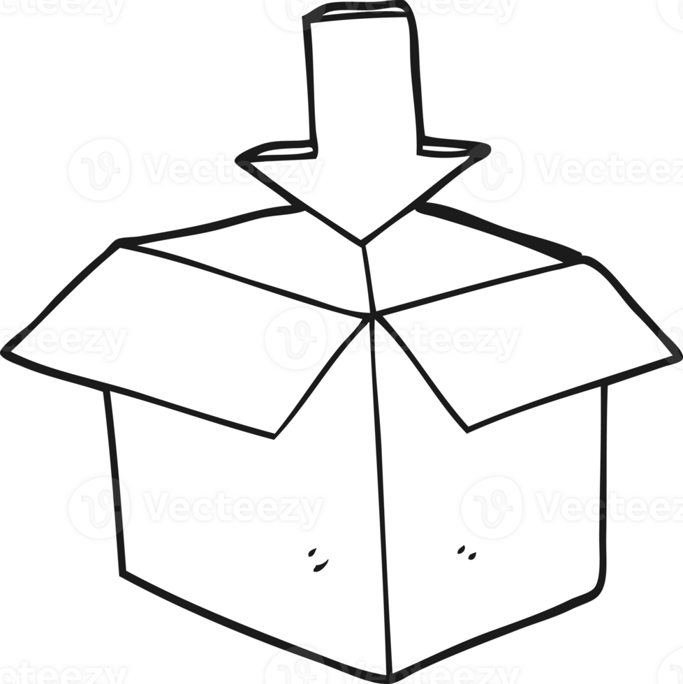 hand drawn black and white cartoon box with arrow download storage symbol png