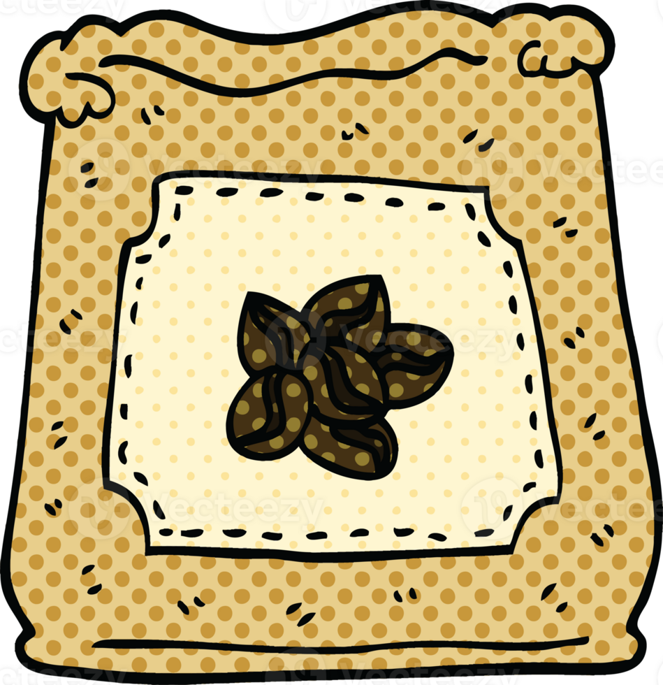 comic book style cartoon bag of coffee beans png