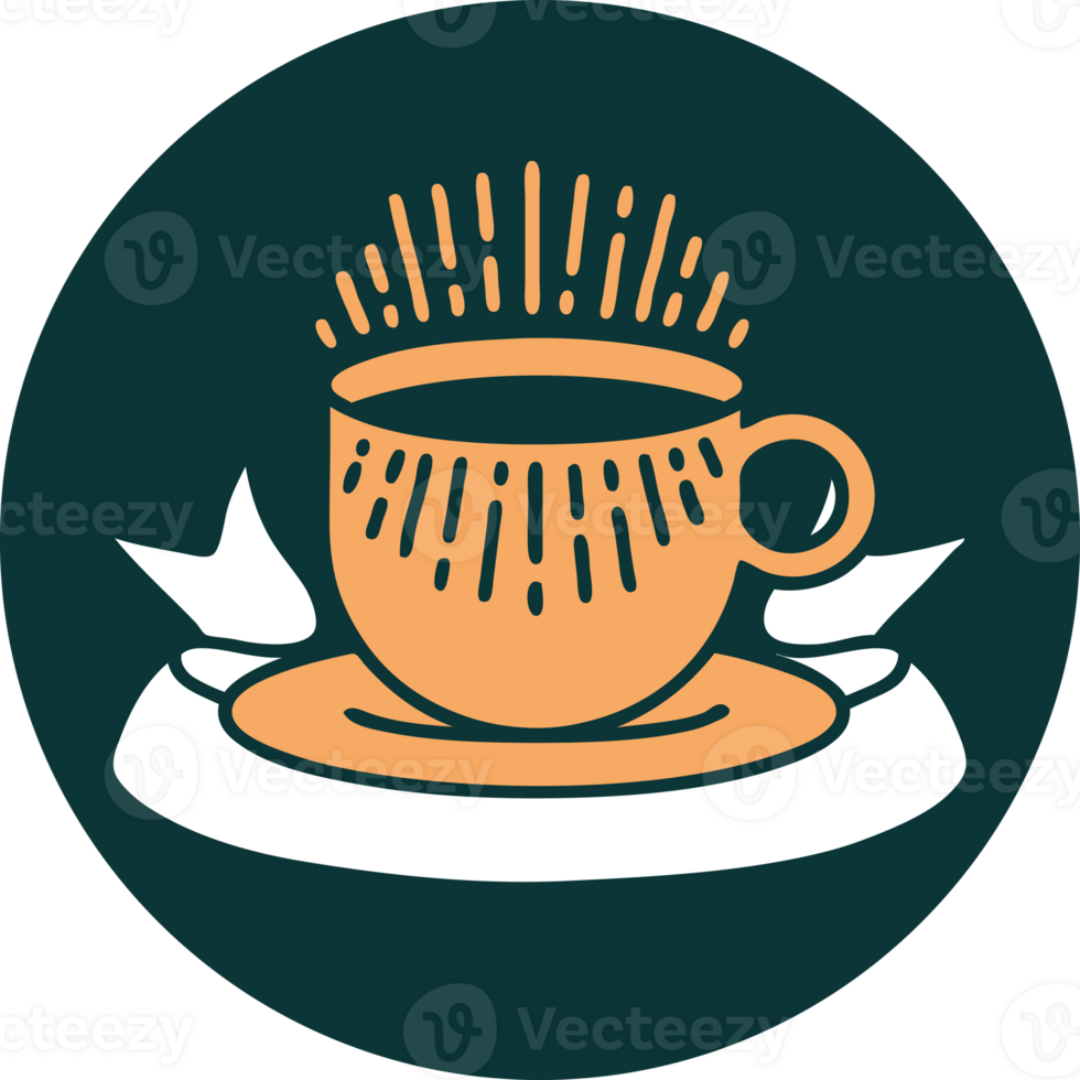 tattoo style icon with banner of cup of coffee png
