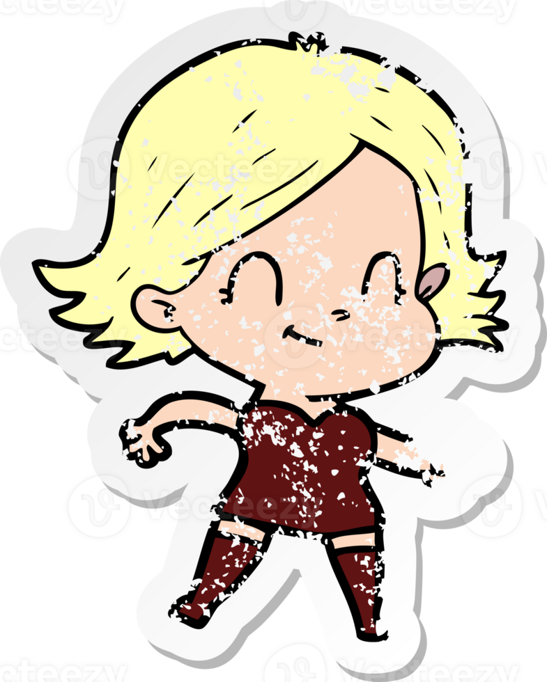 distressed sticker of a cartoon friendly girl png