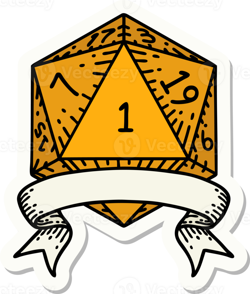 sticker of a natural one d20 dice roll png