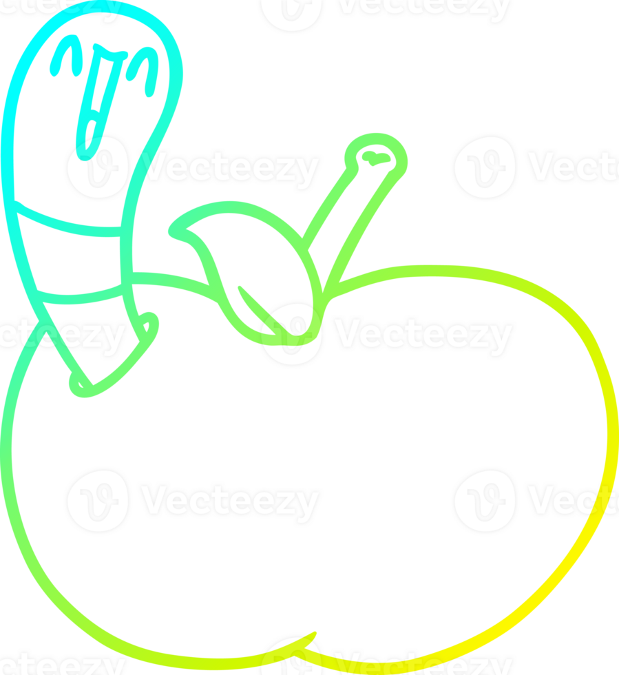 frio gradiente linha desenhando do uma desenho animado Minhoca dentro maçã png