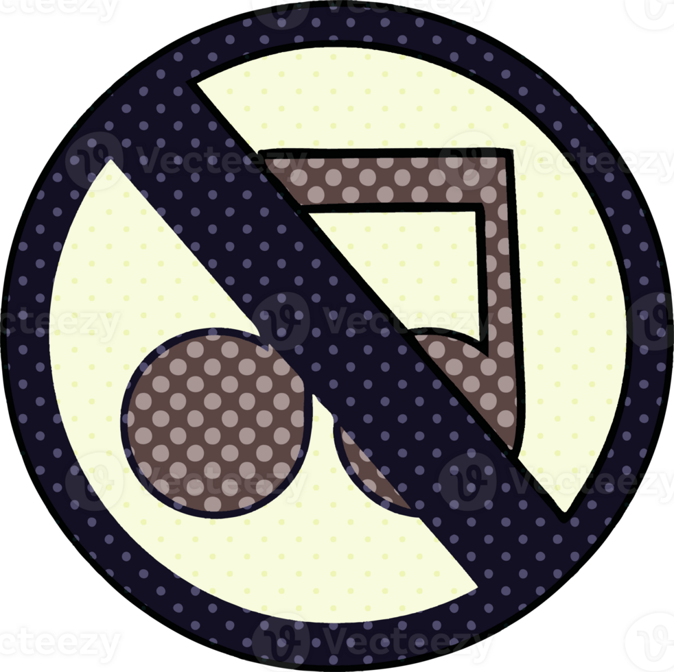 comic book style cartoon of a no music allowed sign png
