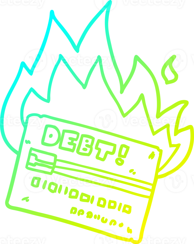 cold gradient line drawing of a burning credit card cartoon png