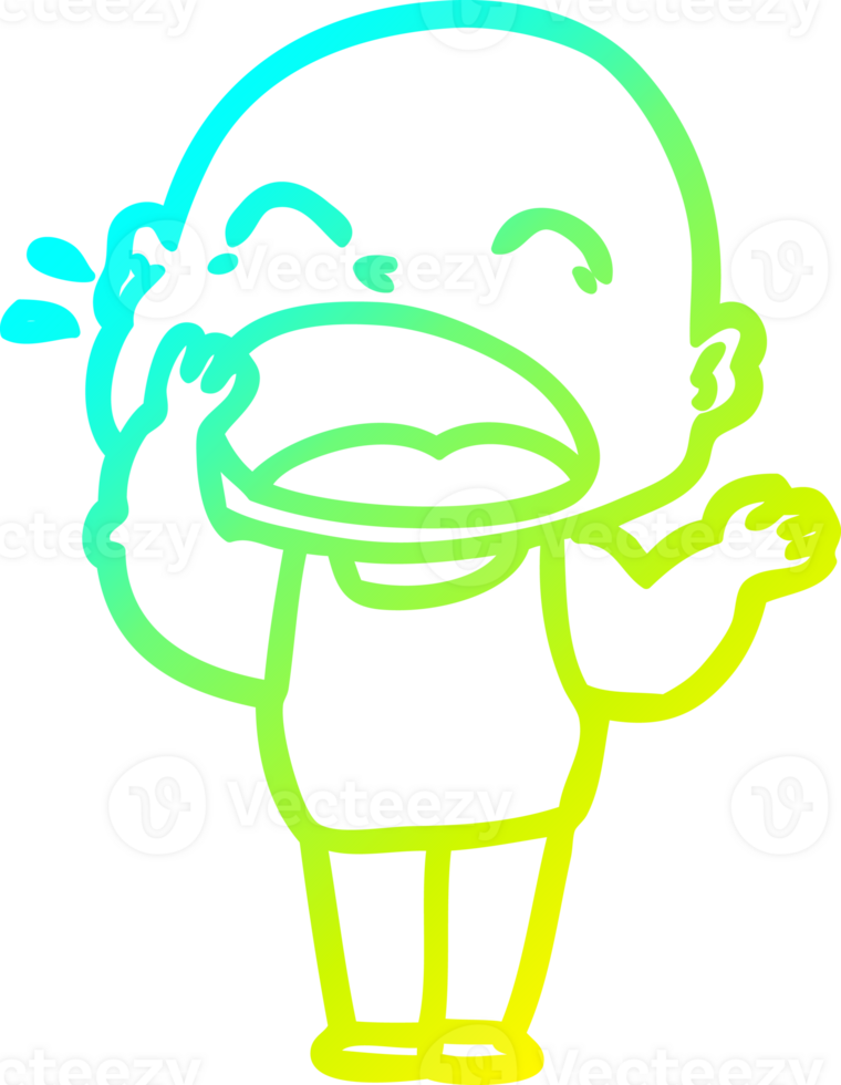 cold gradient line drawing of a cartoon shouting bald man png