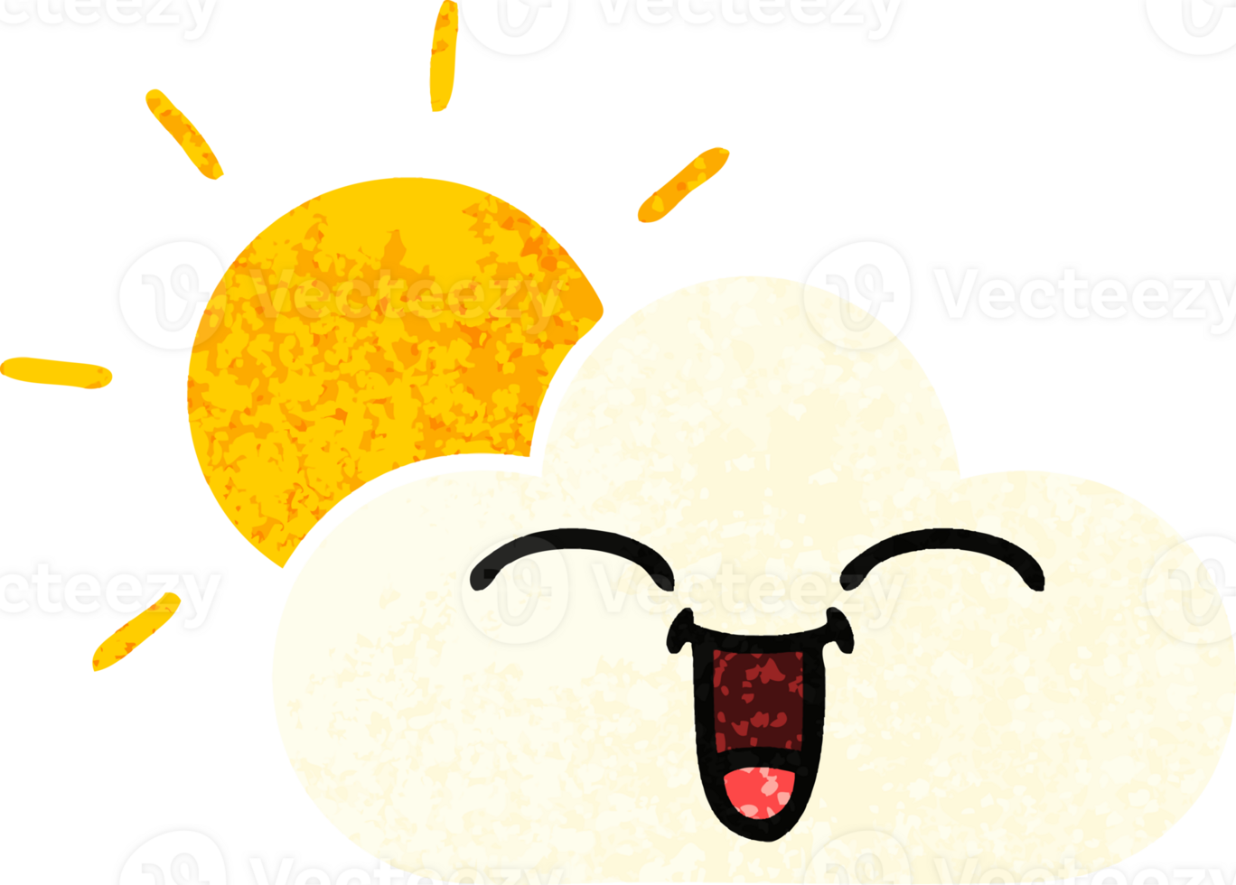 retro illustration style cartoon of a sunshine and cloud png