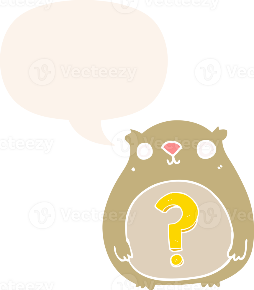 cartoon curious bear with speech bubble in retro style png