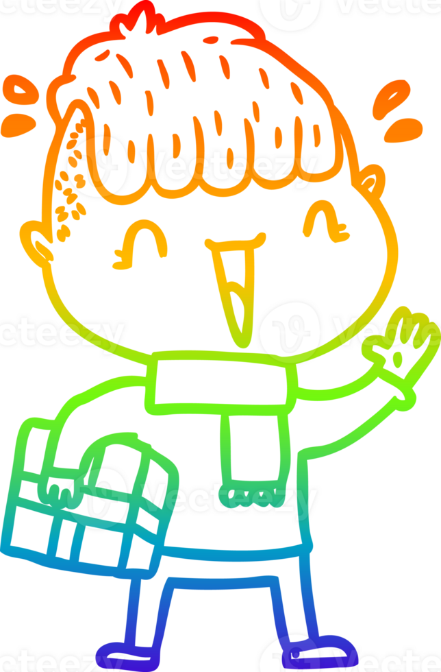 rainbow gradient line drawing of a cartoon happy boy surprised png