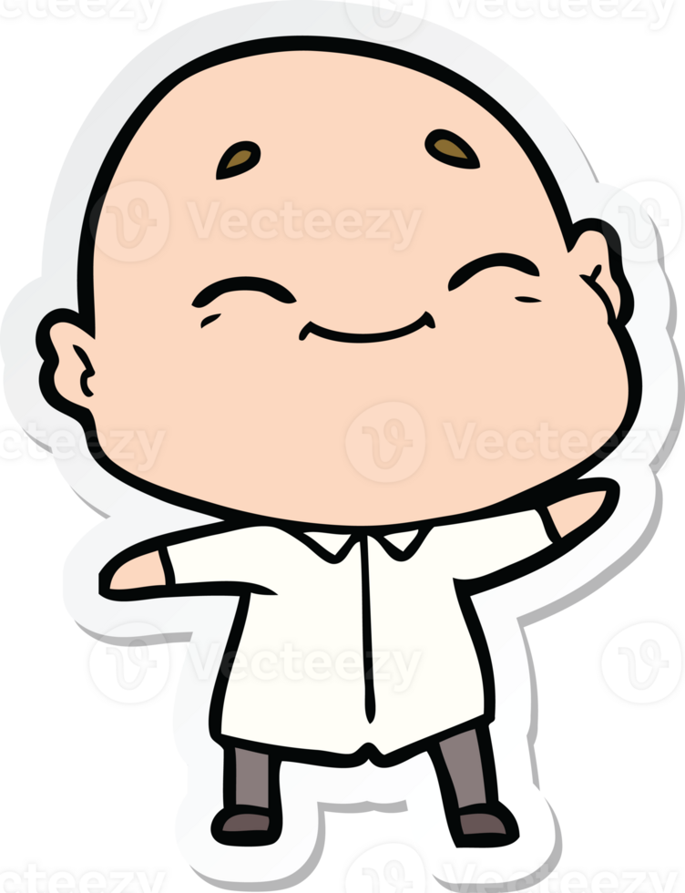 sticker of a happy cartoon bald man png