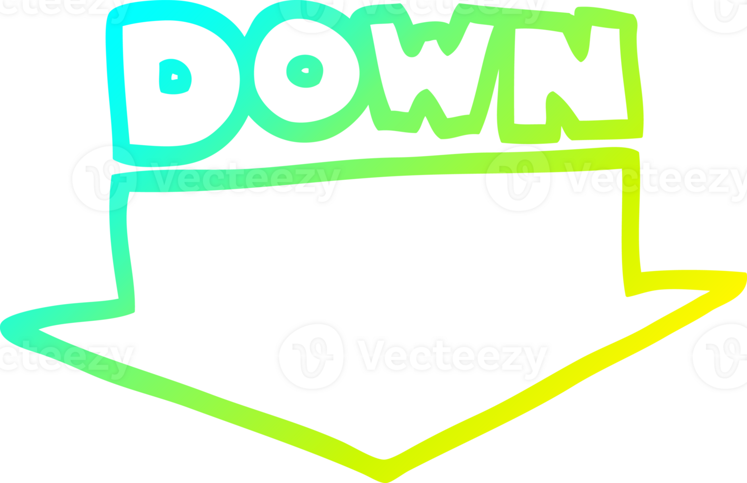 cold gradient line drawing of a cartoon down arrow png