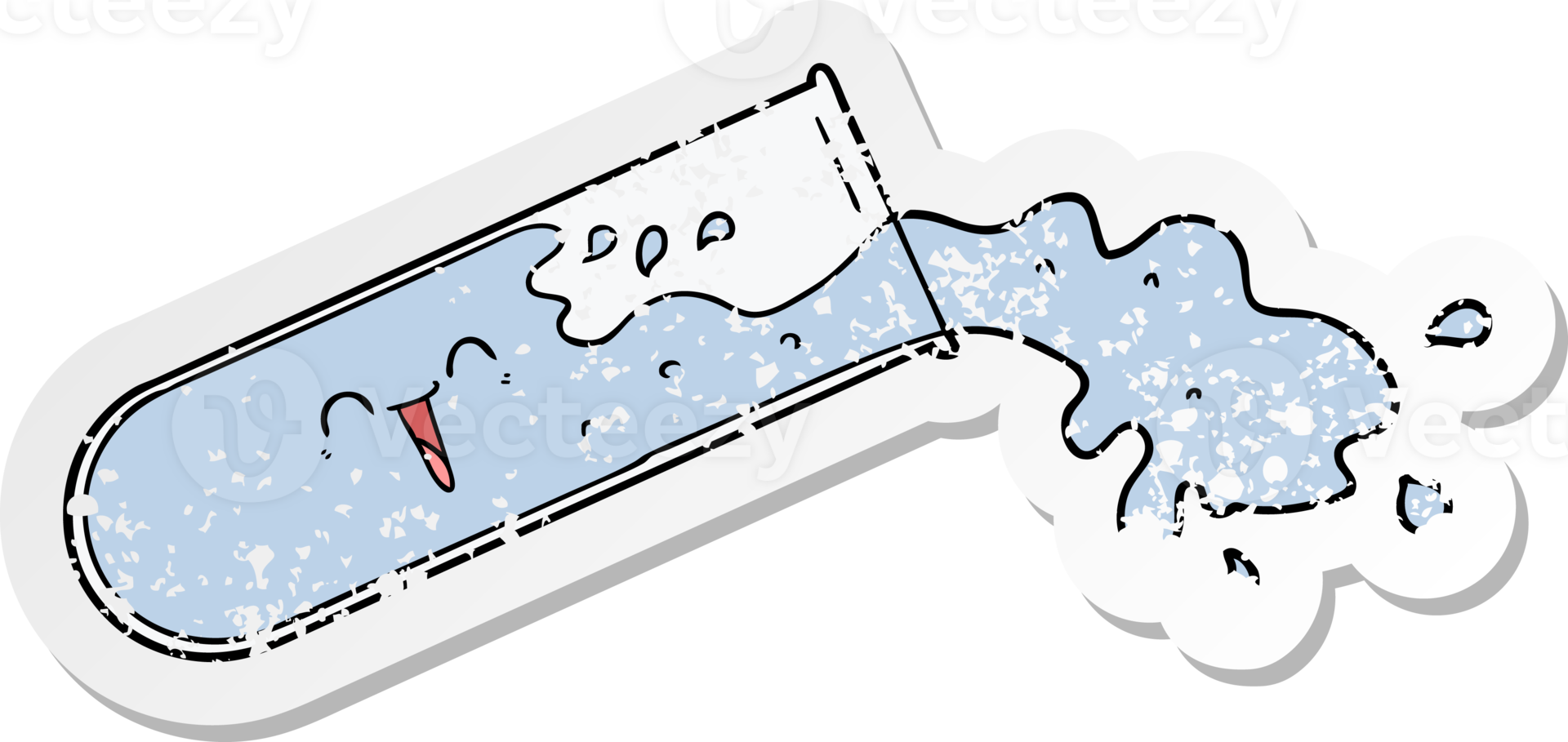 distressed sticker of a cartoon test tube spilling png