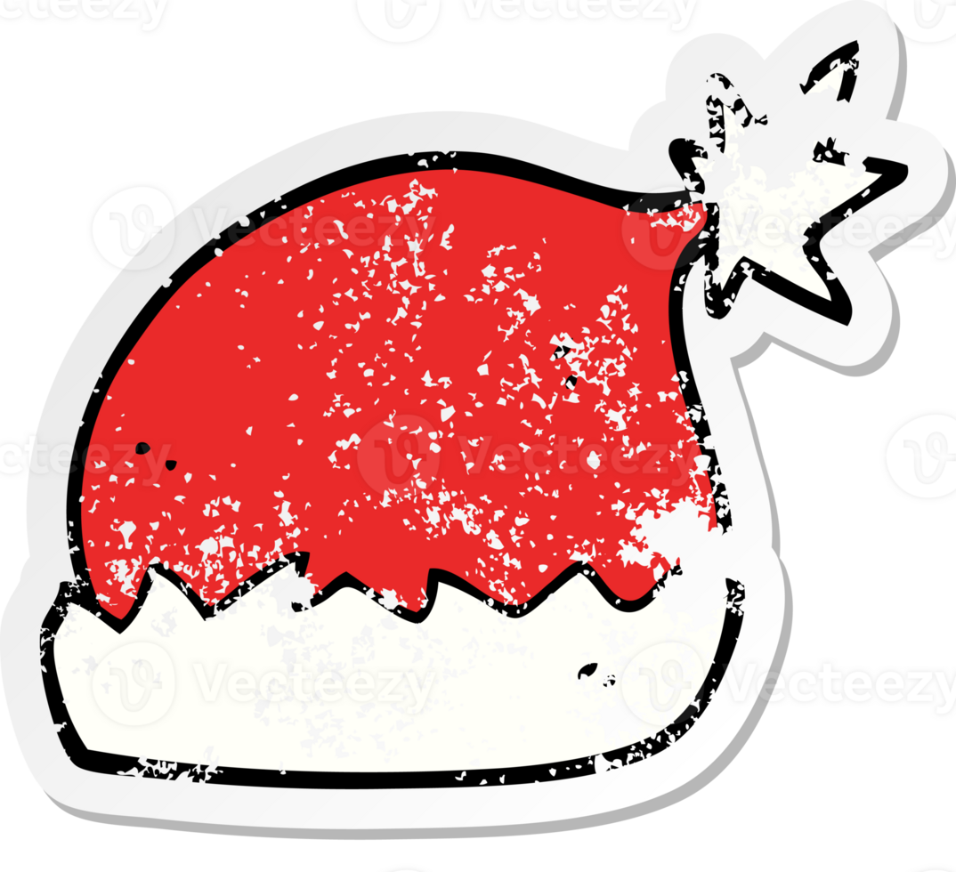 distressed sticker of a cartoon santa hat png