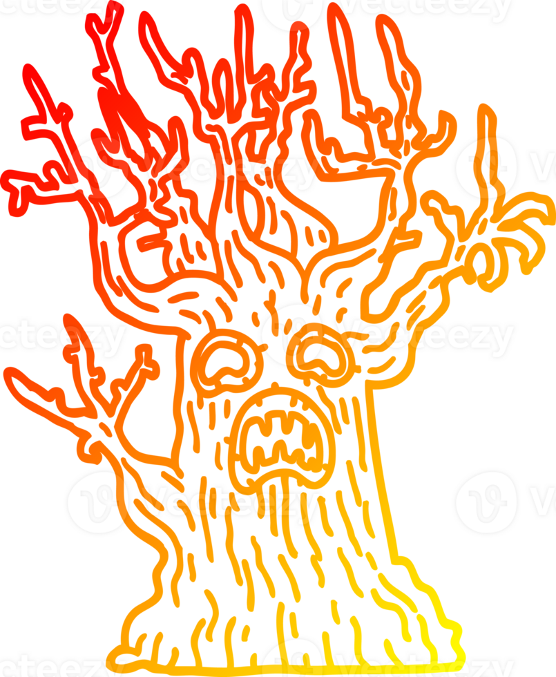 warm gradient line drawing of a cartoon spooky tree png