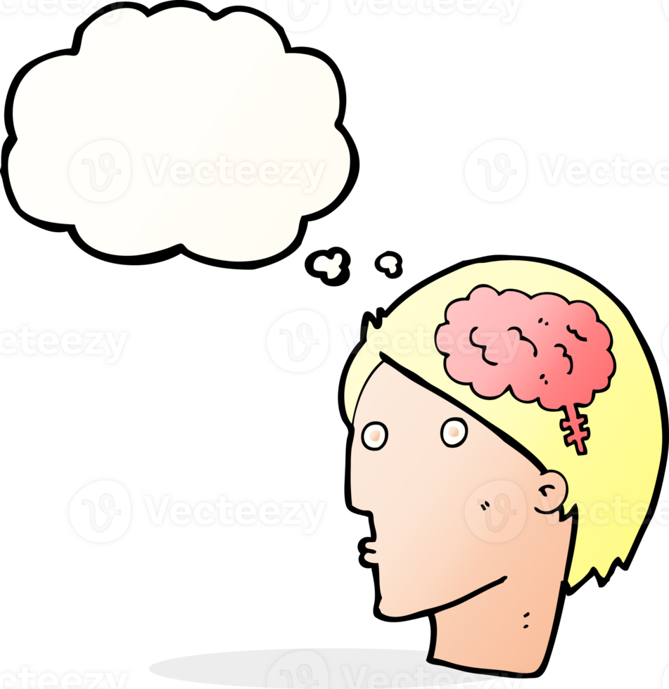 cartoon man with brain symbol with thought bubble png