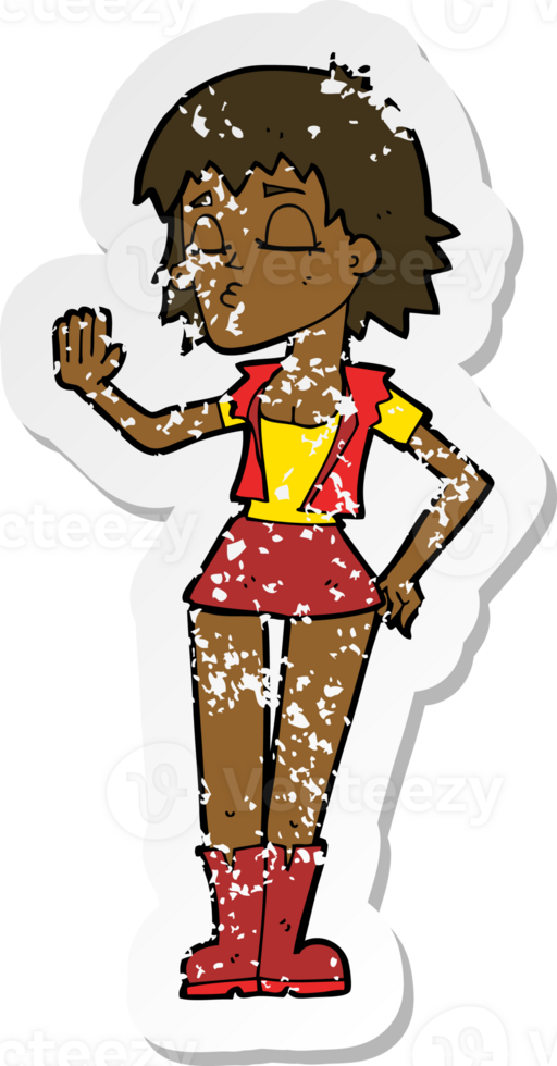 retro distressed sticker of a cartoon cool girl png