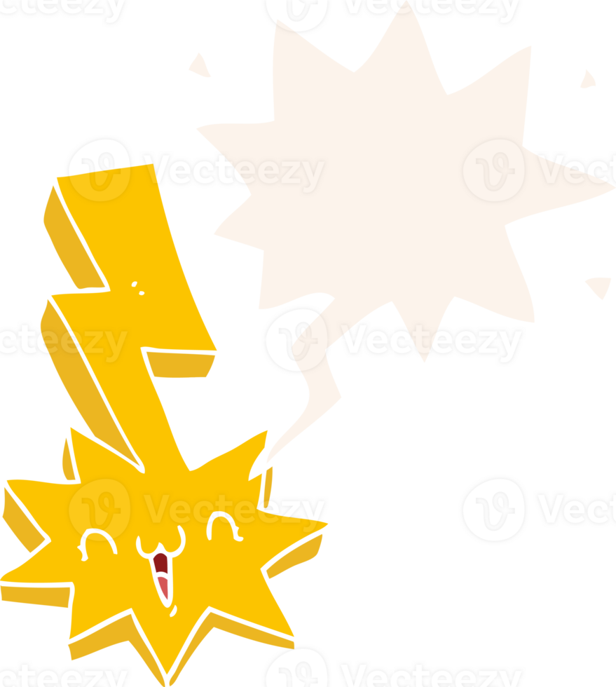 cartoon lightning bolt with speech bubble in retro style png