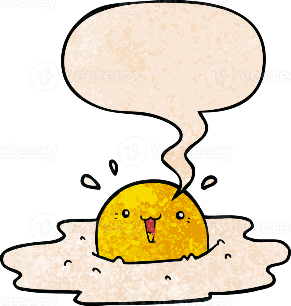 cute cartoon fried egg with speech bubble in retro texture style png