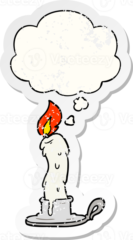 cartoon candle with thought bubble as a distressed worn sticker png