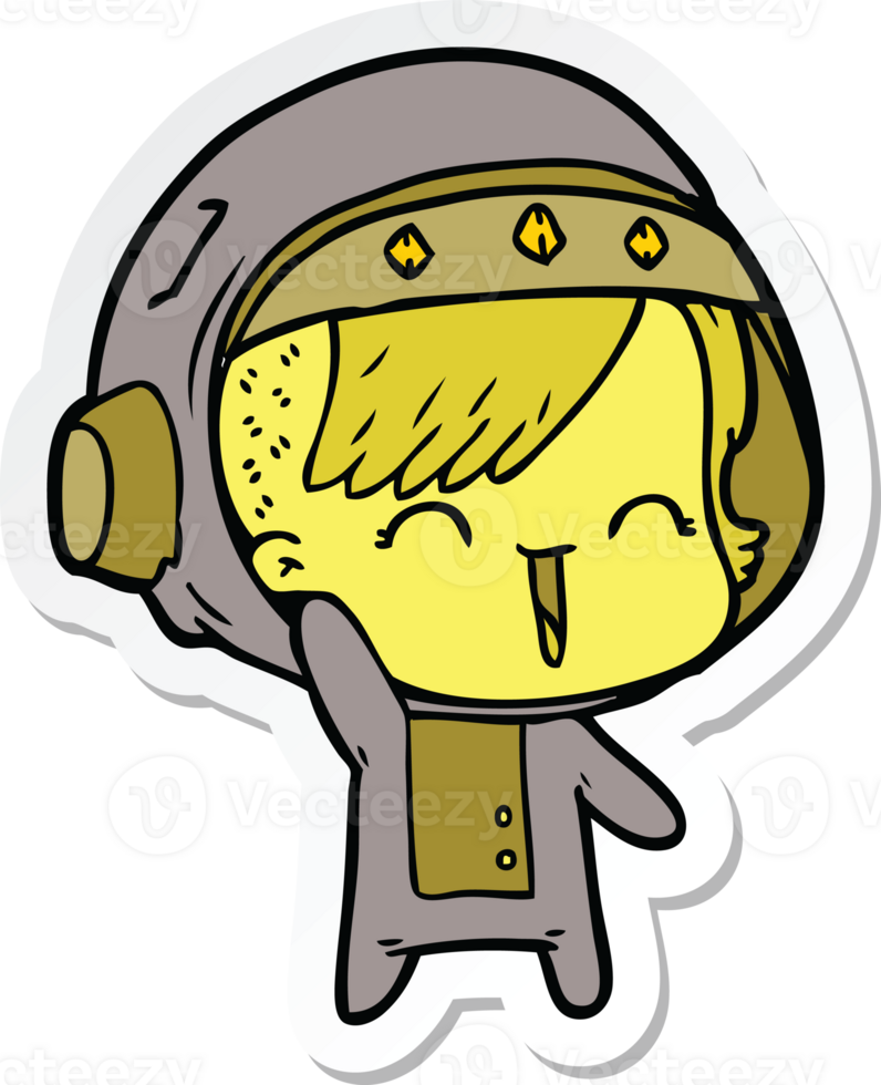 sticker of a cartoon happy astronaut girl waving png