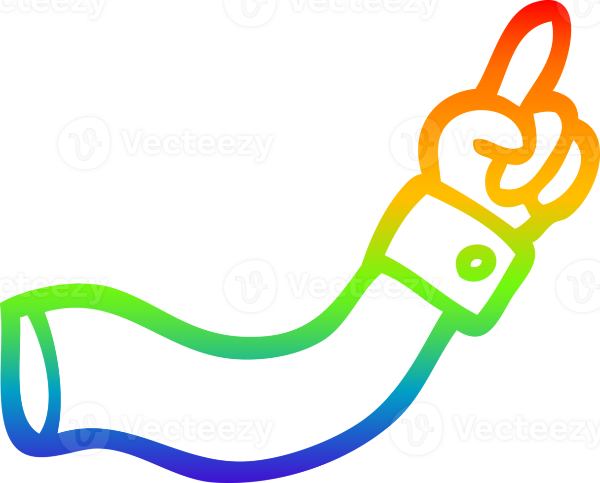 rainbow gradient line drawing of a cartoon pointing arm png