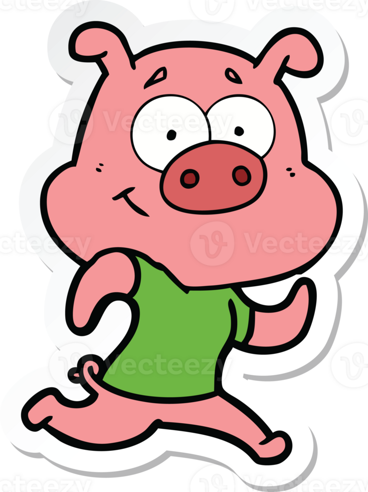 sticker of a happy cartoon pig running png