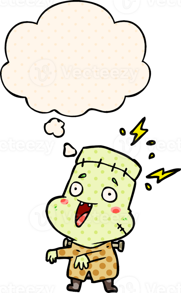 cartoon undead monster man with thought bubble in comic book style png