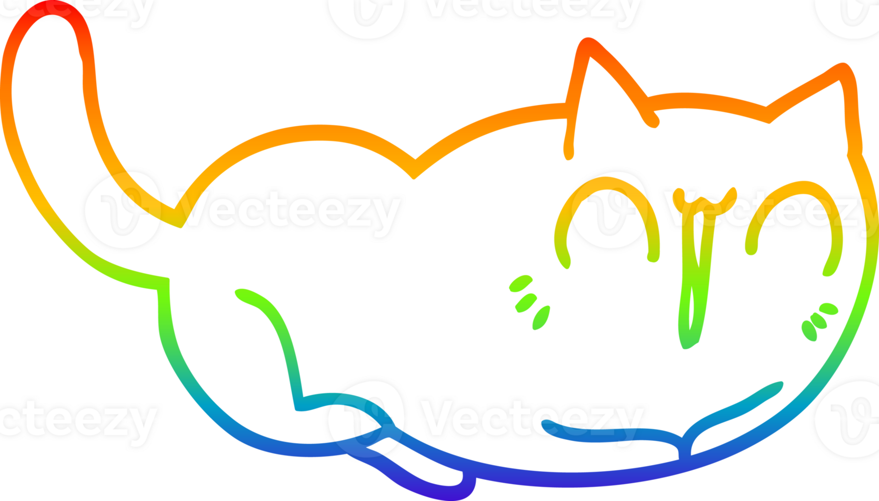 rainbow gradient line drawing of a happy cartoon cat png