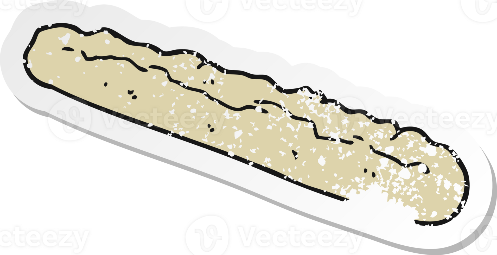 retro distressed sticker of a cartoon baguette png