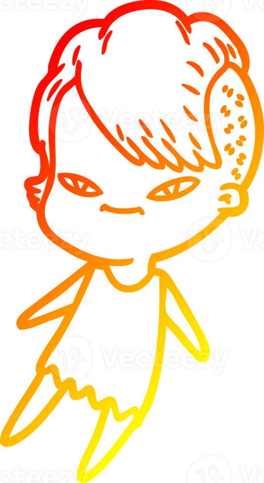 warm gradient line drawing of a cute cartoon girl with hipster haircut png