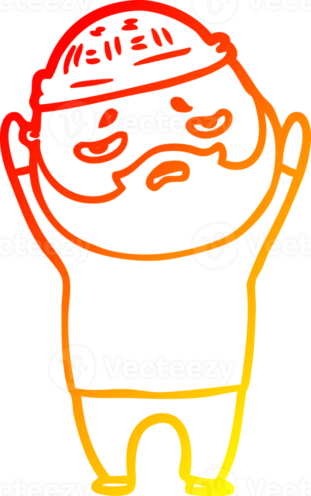 warm gradient line drawing of a cartoon worried man with beard png