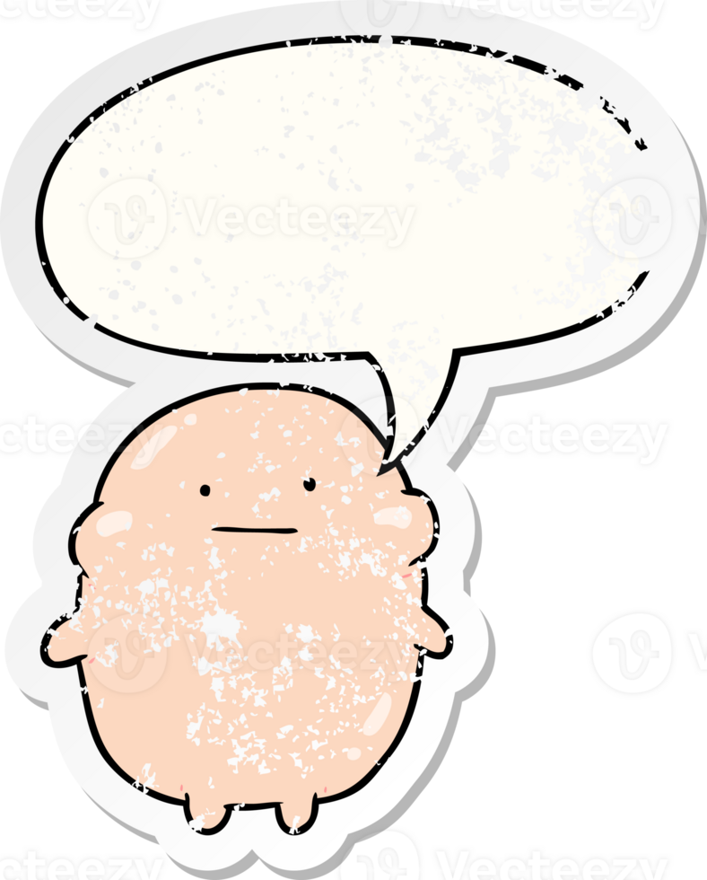 cute fat cartoon human with speech bubble distressed distressed old sticker png