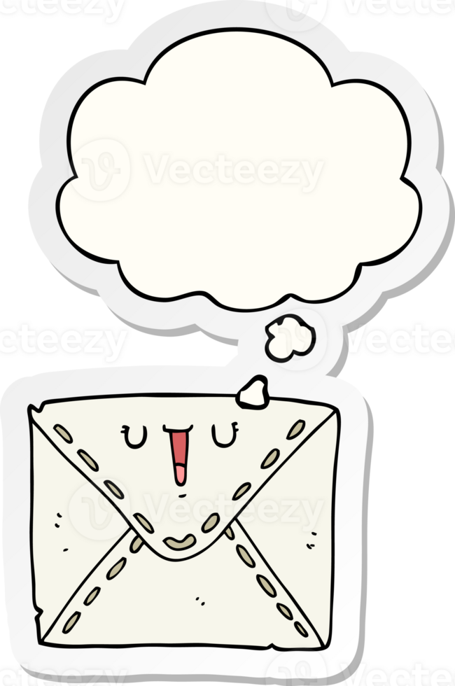cartoon envelope with thought bubble as a printed sticker png