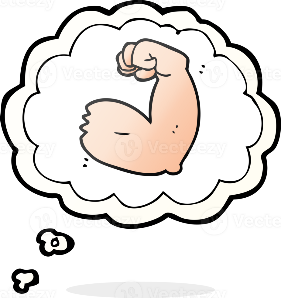 hand drawn thought bubble cartoon strong arm flexing bicep png