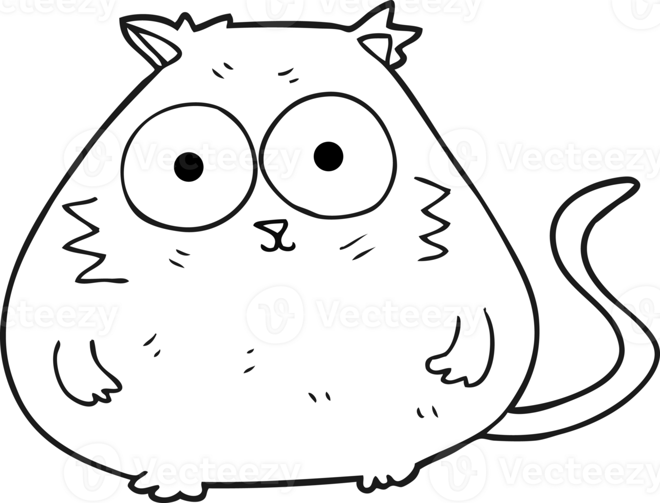 hand drawn black and white cartoon fat cat png