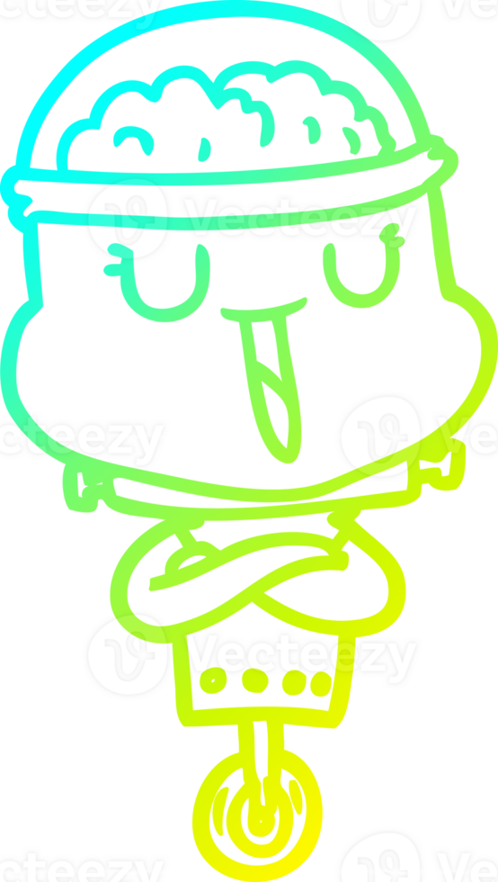 cold gradient line drawing of a happy cartoon robot png