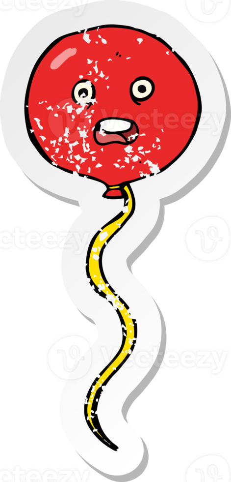 retro distressed sticker of a cartoon balloon with face png