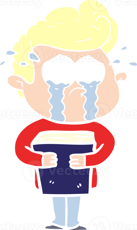 flat color style cartoon crying man holding book png