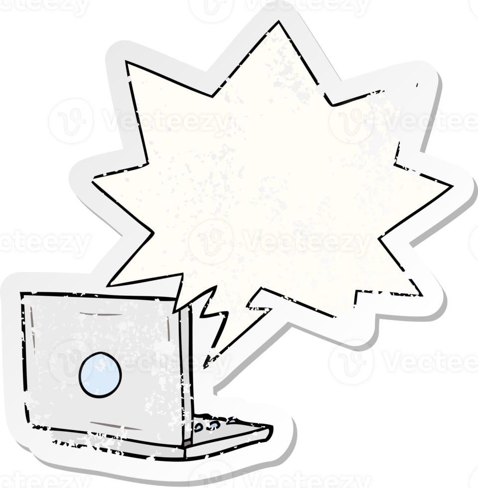 cartoon laptop computer with speech bubble distressed distressed old sticker png