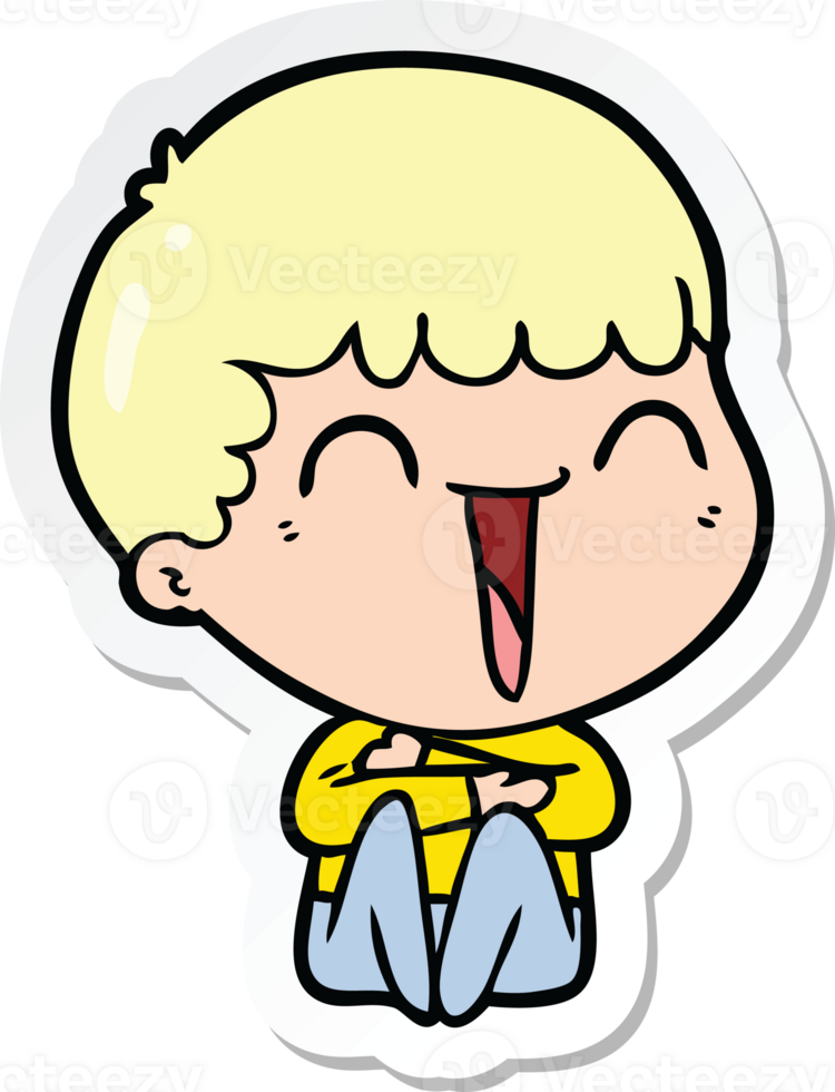 sticker of a cartoon happy man laughing png